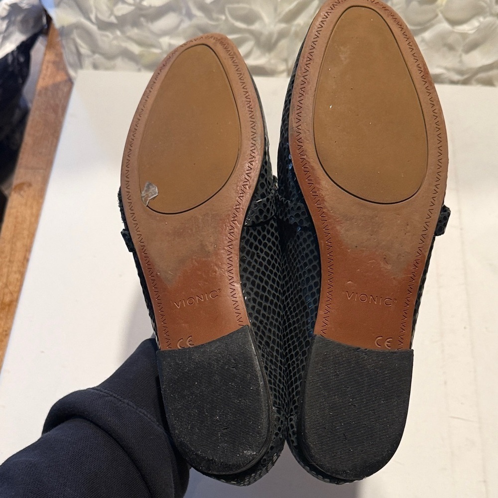 Vionic Shiny Black Snake-Print Loafers - Picture 4 of 4